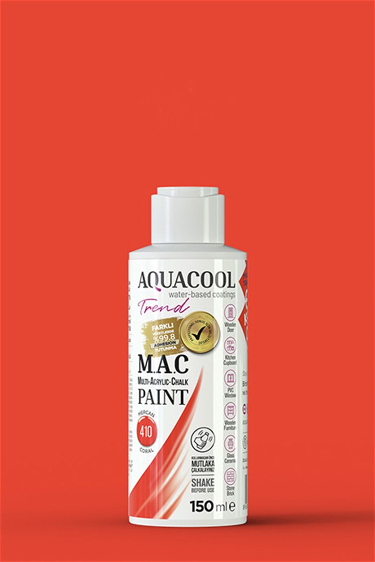 Aquacool Trend M.A.C Su Bazlı Akrilik Hobi Boyası 410 Mercan 150 Ml resmi