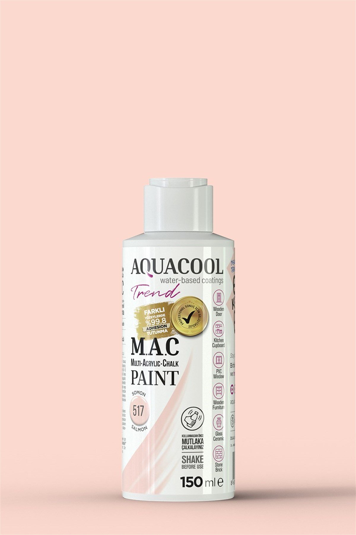 Aquacool Trend M.A.C Su Bazlı Akrilik Hobi Boyası 517 Somon 150 Ml resmi