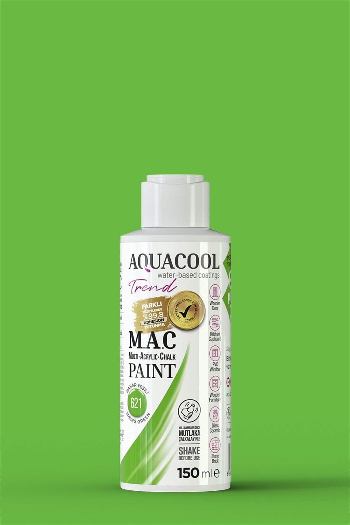 Aquacool Trend M.A.C Su Bazlı Akrilik Hobi Boyası 621 Bahar Yeşili 150 Ml resmi