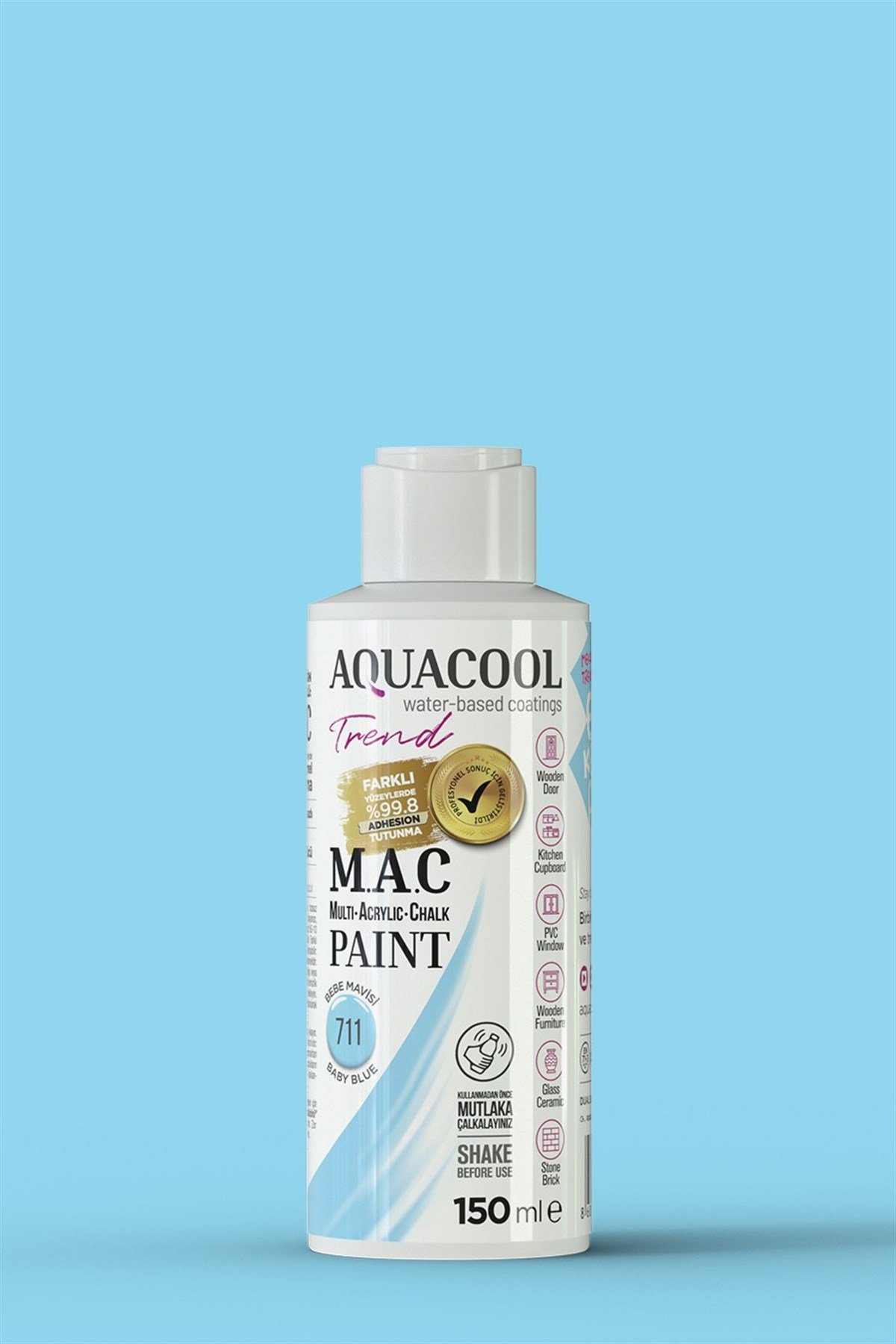 Aquacool Trend M.A.C Su Bazlı Akrilik Hobi Boyası 711 Bebe Mavisi 150 Ml resmi