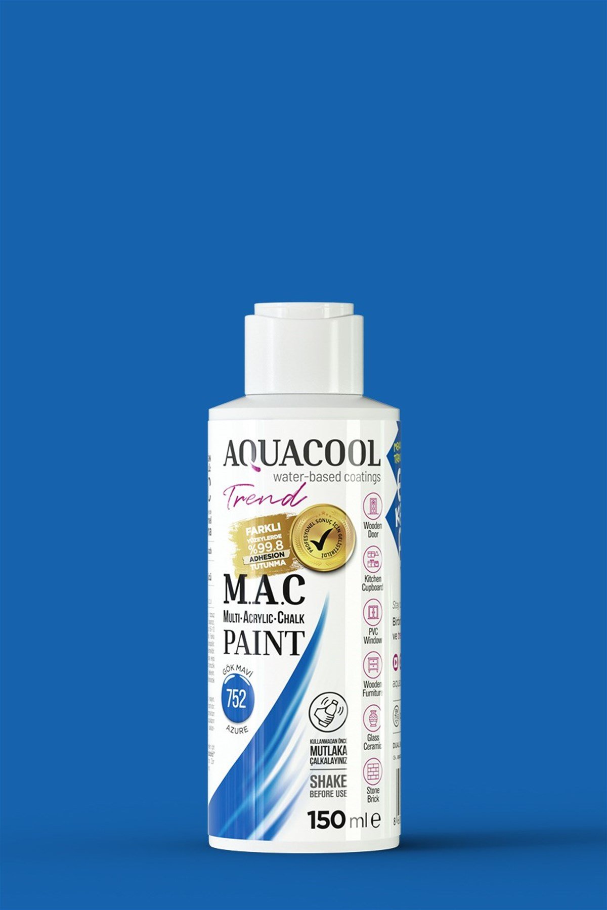 Aquacool Trend M.A.C Su Bazlı Akrilik Hobi Boyası 752 Gök Mavi 150 Ml resmi