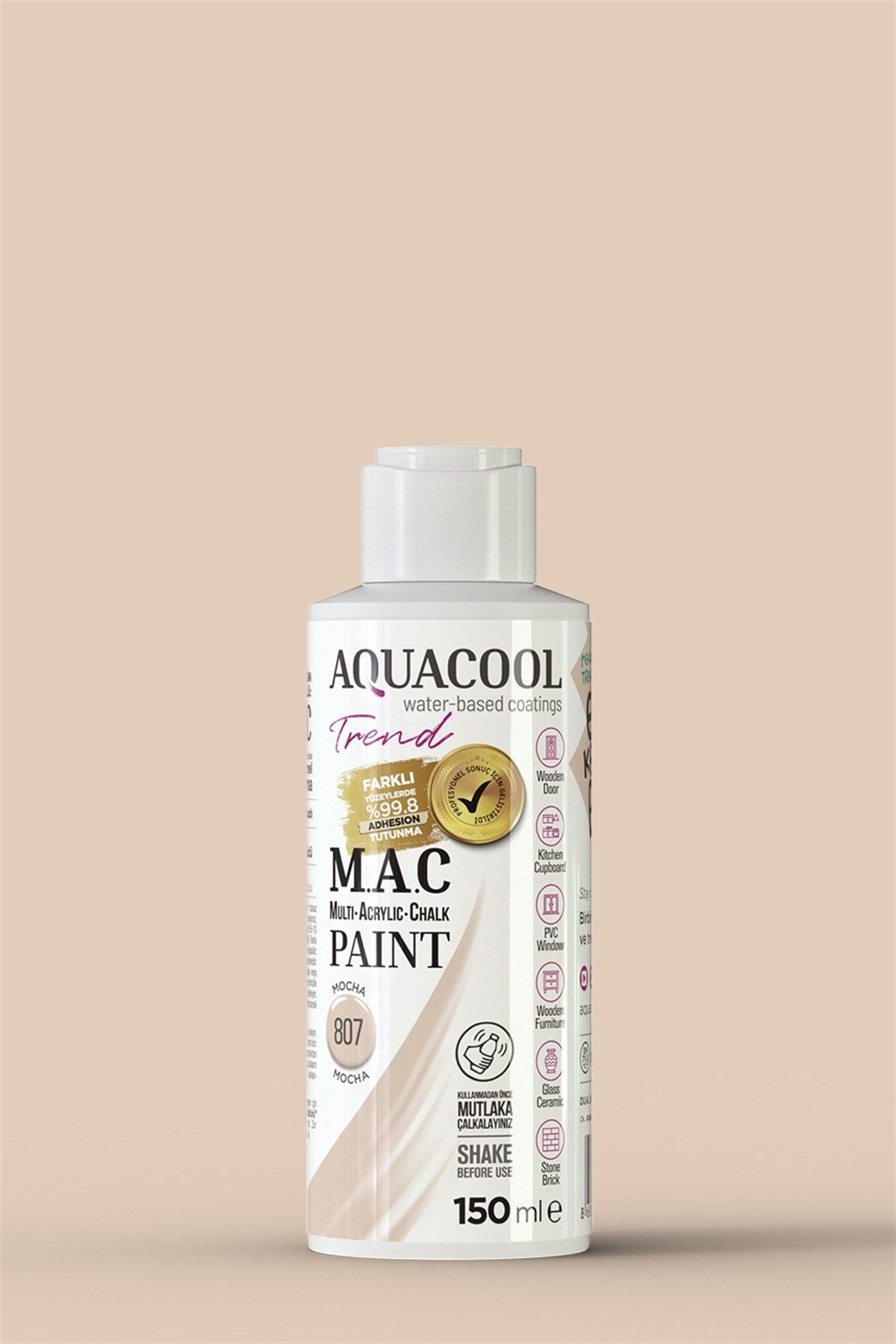 Aquacool Trend M.A.C Su Bazlı Akrilik Hobi Boyası 807 Mocha 150 Ml resmi