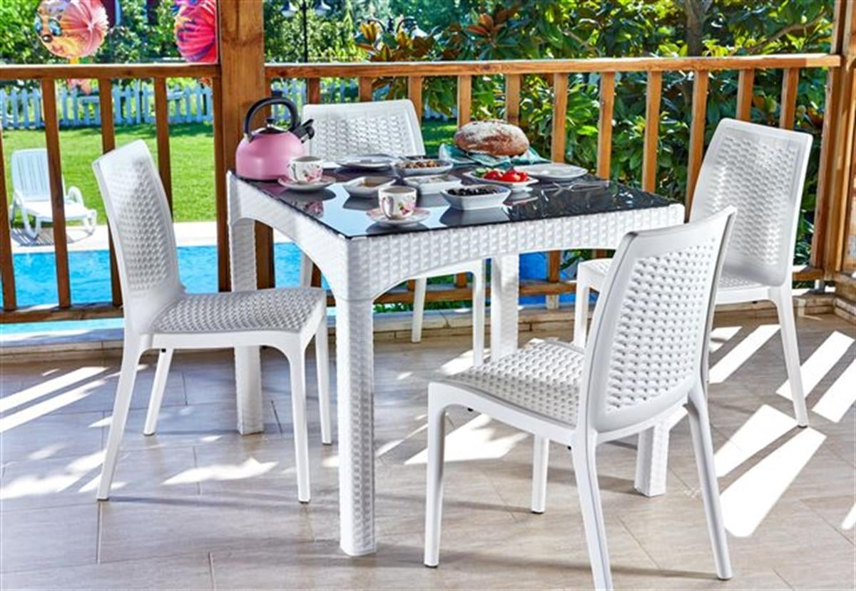 Brezza Rattan Camlı Bahçe Masa Takımı 90x90cm 4 Kişilik resmi