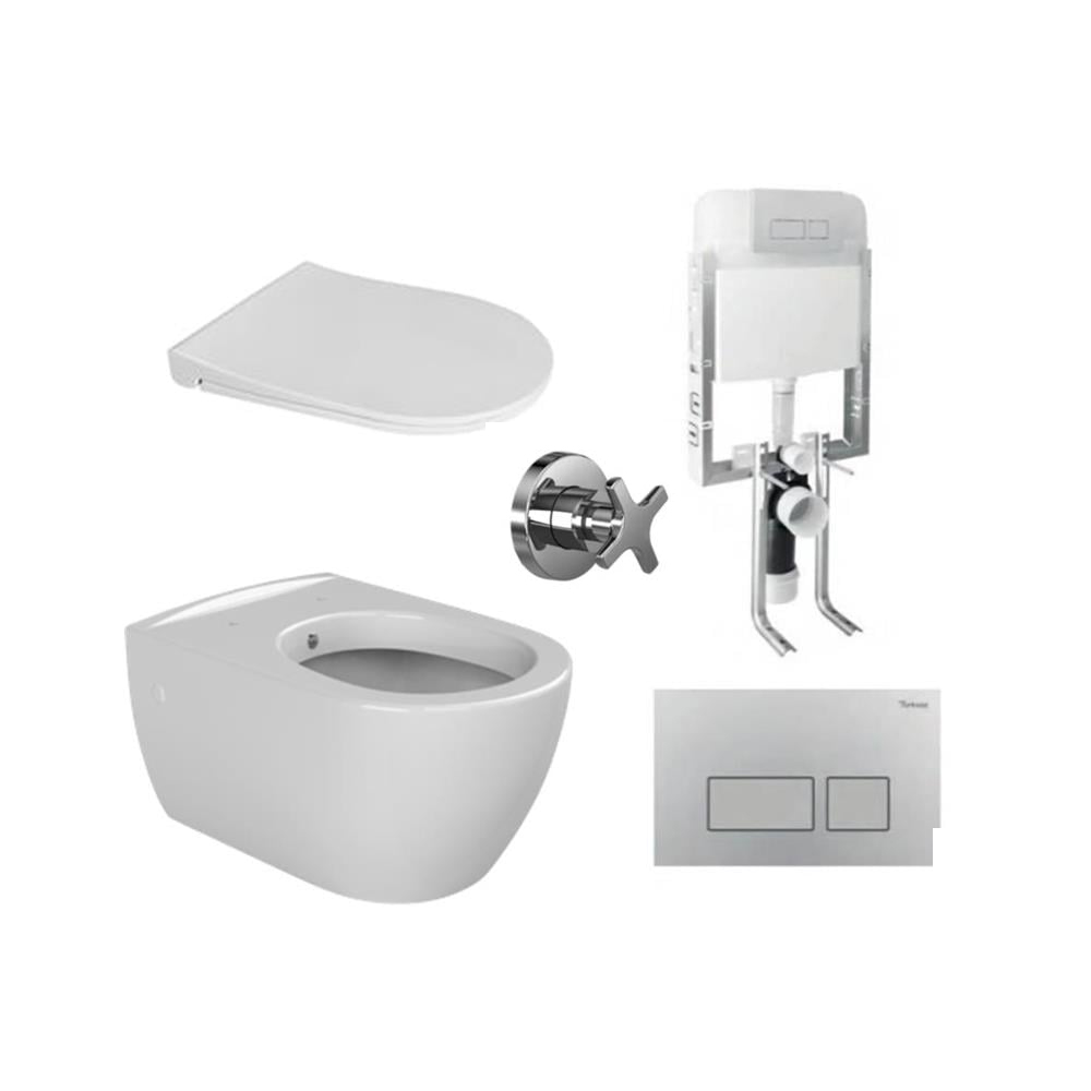 Turkuaz Cerastyle City Rimless Asma Klozet + Pp Yavaş Kapanan Kapak Ve Gömme Rezervuar Seti resmi