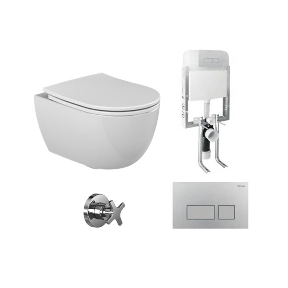 Turkuaz Bella Rimless Asma Klozet Bella 48 Slim Slim Pp Yavaş Kapanır Kapak ve Gömme Rezervuar Seti resmi