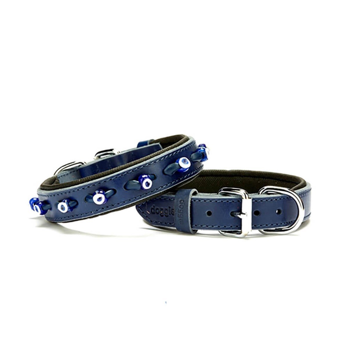 Doggie Konfor Deri Nazar Boncuklu Köpek Boyun Tasması Mavi 2,5x37-45Cm SBT2523MROYALBLUE resmi