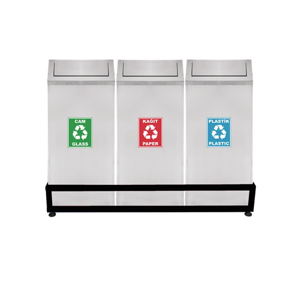 Maxiflow Geri Dünüşüm Atık Kovası Sallanır Kapak 3'Lü Ss430 18248 resmi