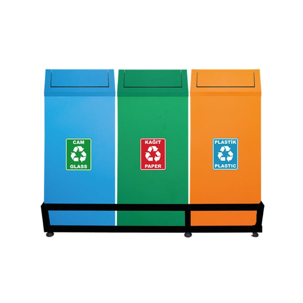 Maxiflow Geri Dünüşüm Atık Kovası Sallanır Kapak 3'Lü Boyalı 18249 resmi