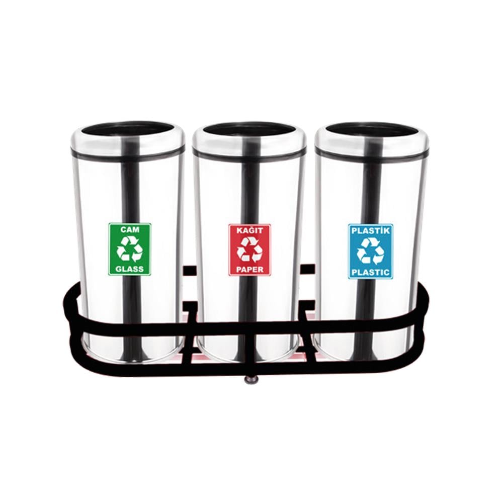 Maxiflow Geri Dönüşüm Atık Kovası Çemberli Kapak 3'Lü Ss430 18253 resmi