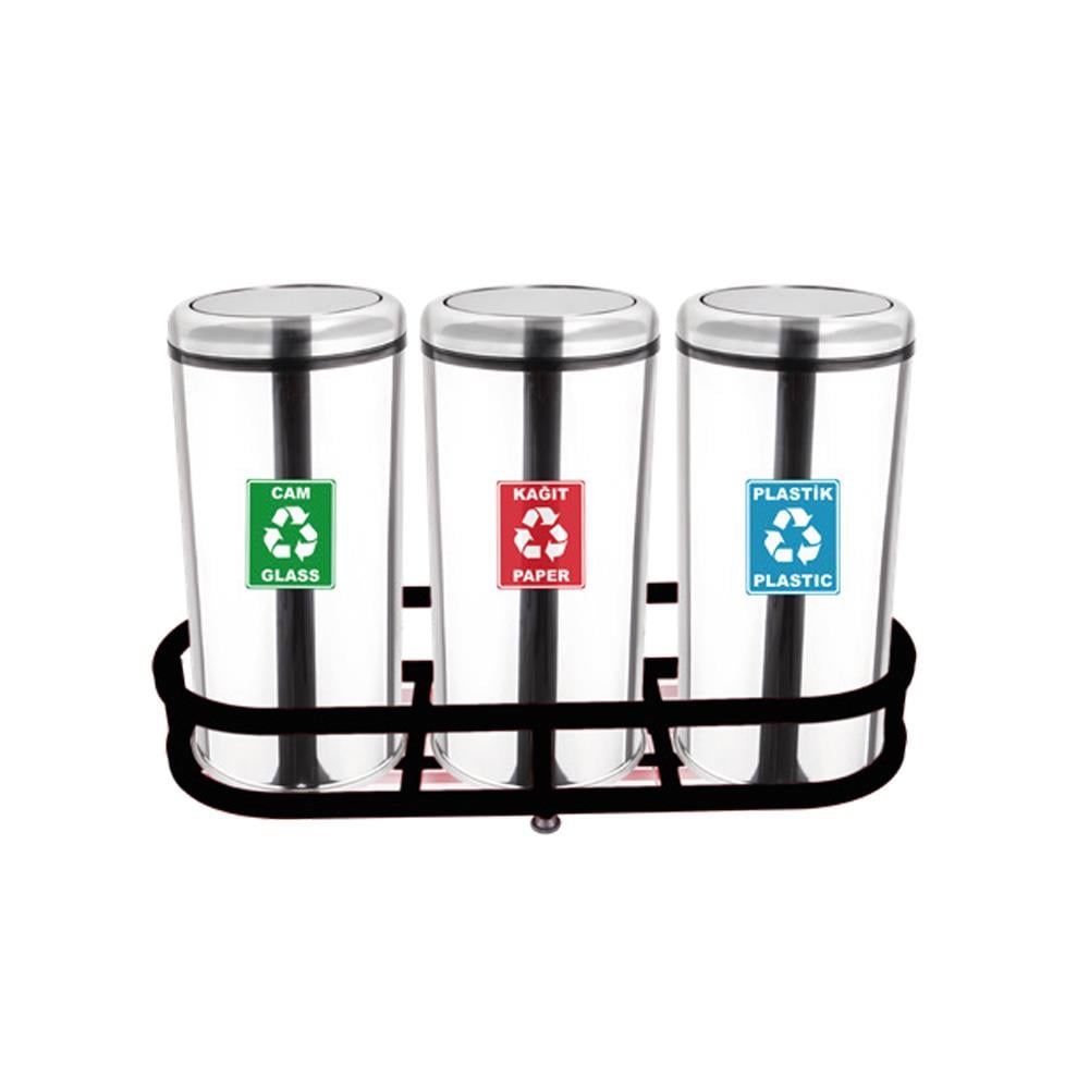 Maxiflow Geri Dönüşüm Atık Kovası Pratik Kapak 3'Lü Ss430 18242 resmi