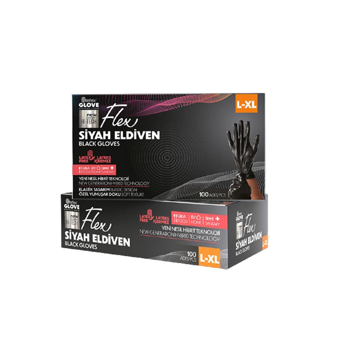 Reflex Flex Pudrasız Eldiven Siyah L-XL Beden Yeni Nesil Hibrit Teknoloji 100'Lü Paket resmi