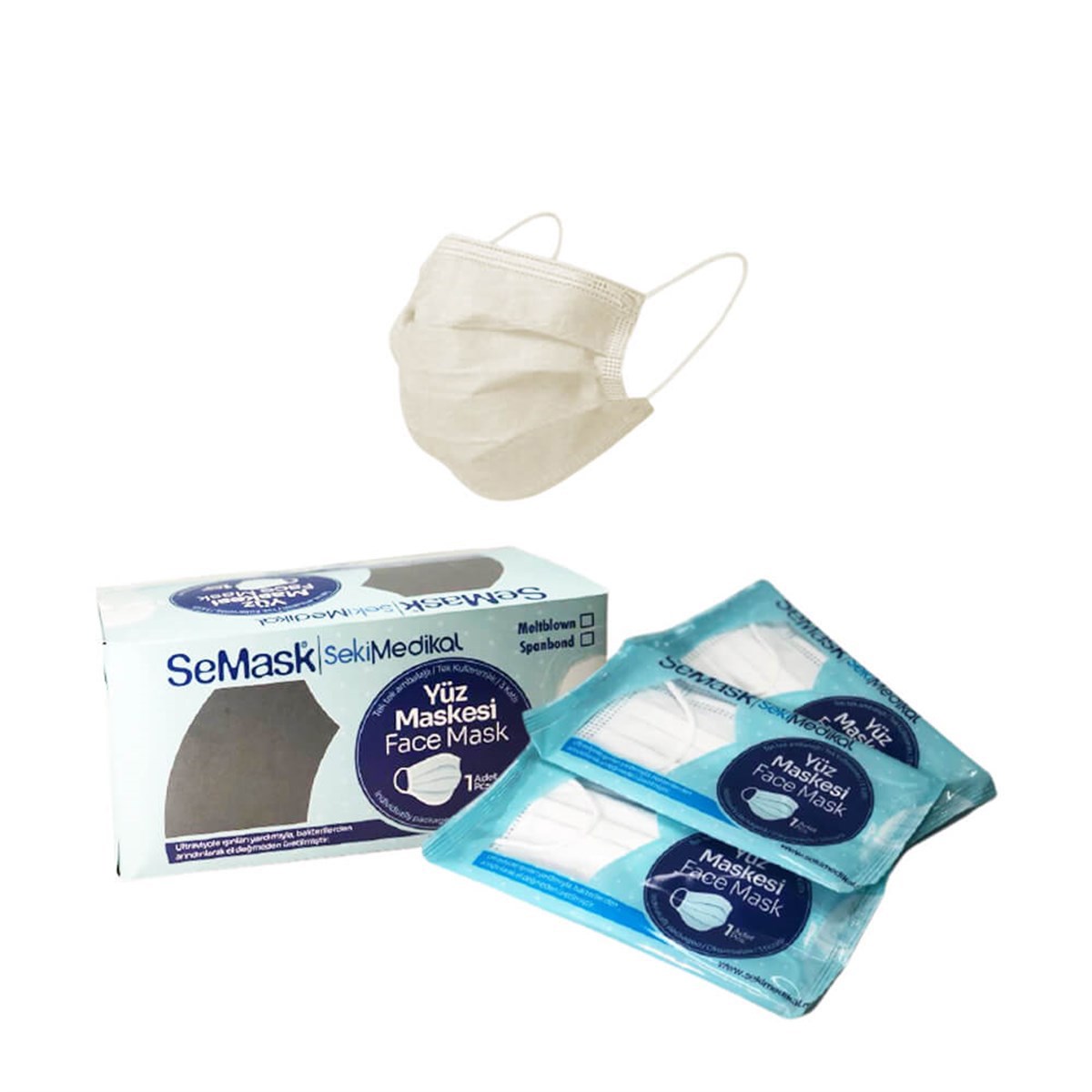 Semask Full Ultrasonic Meltblownlu Telli Cerrahi Yüz Maskesi Tekli Paketli - 25 Adet Beyaz resmi