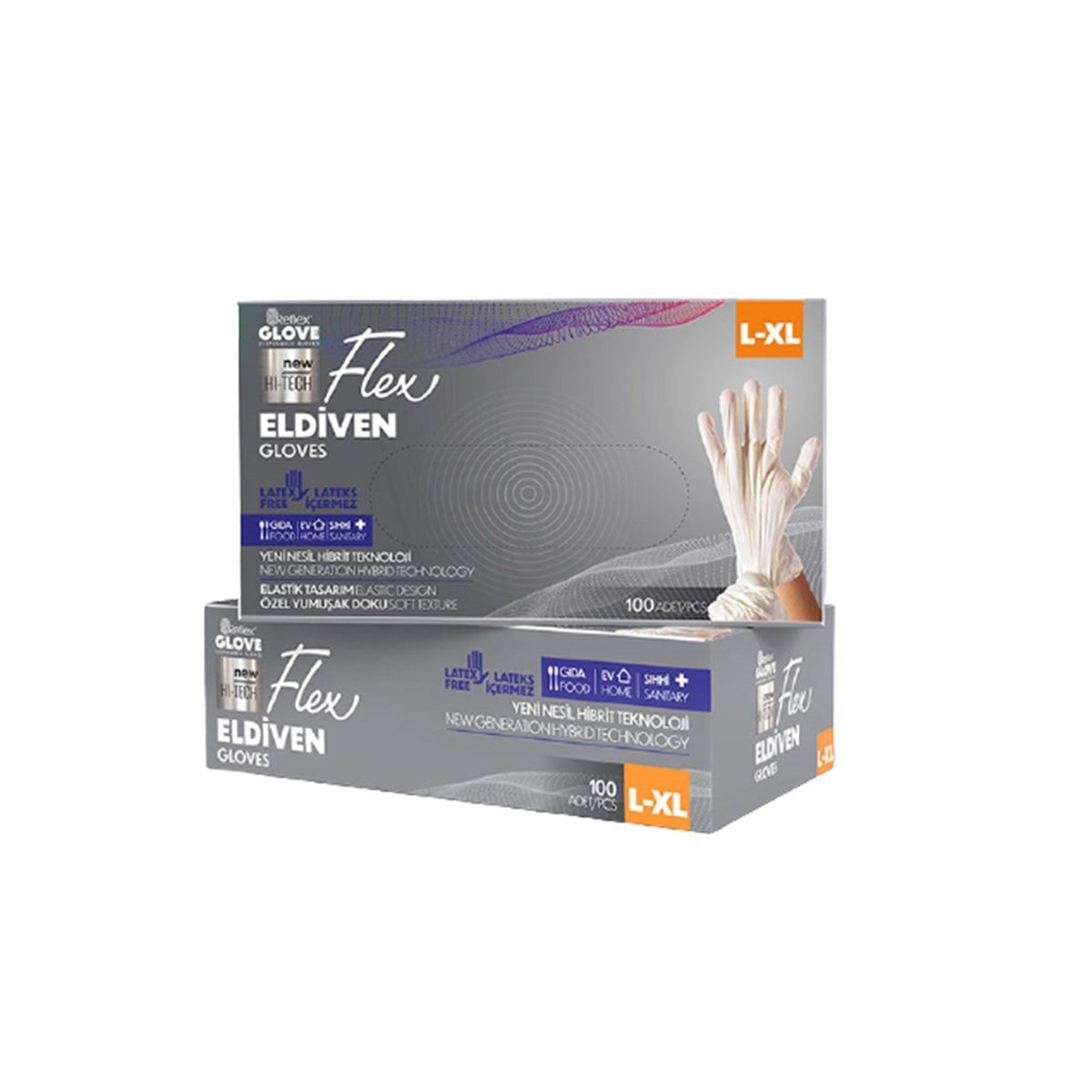 Reflex Flex Pudrasız Eldiven Beyaz L-XL Beden Yeni Nesil Hibrit Teknoloji 100'Lü Paket resmi