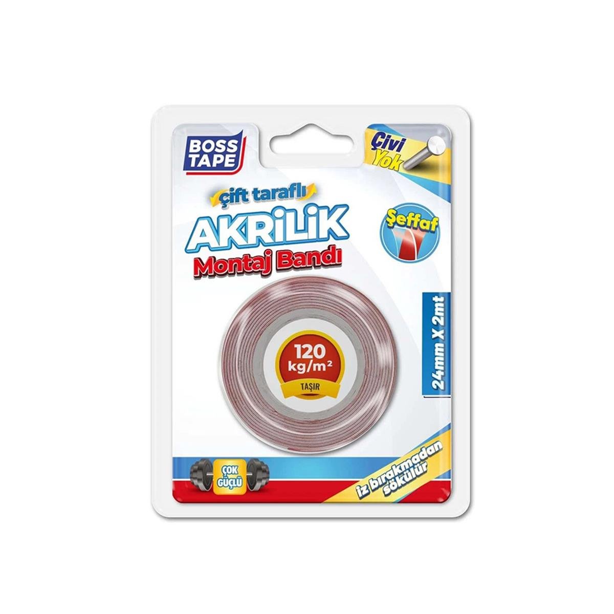 Boss Tape Çift Taraflı Akrilik Şeffaf Montaj Bandı 24mmx2mt resmi